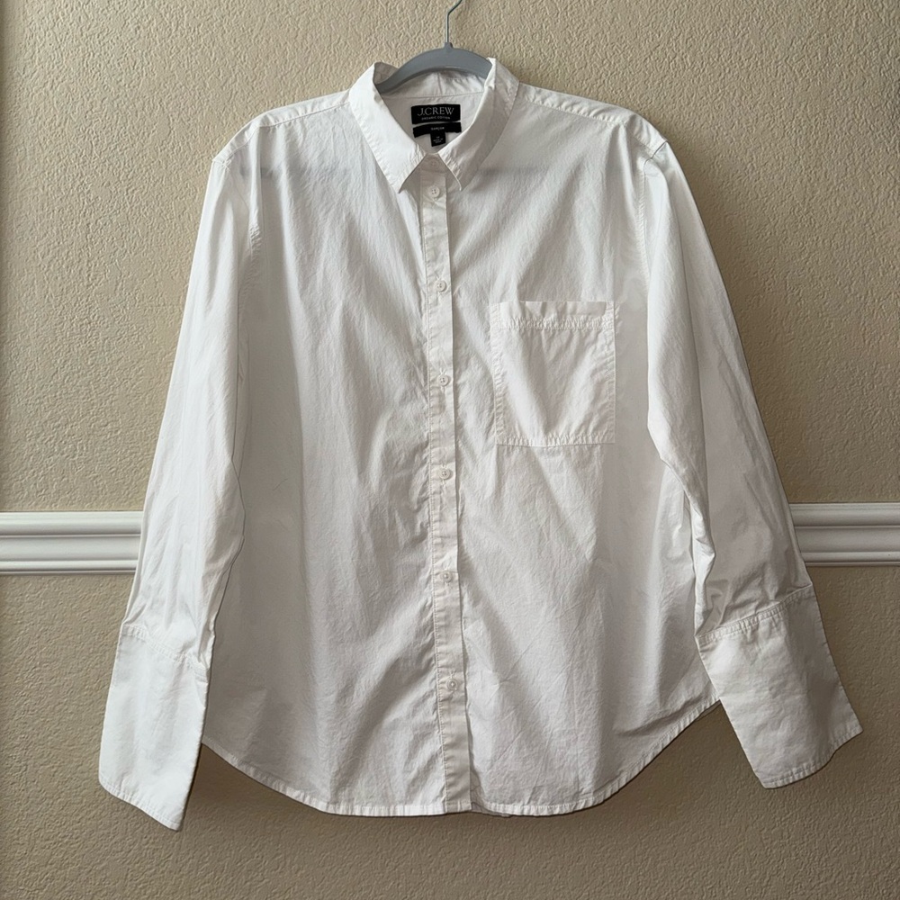 J Crew Organic Cotton Poplin Crisp White Garçon Button Down Shirt Women’s 14